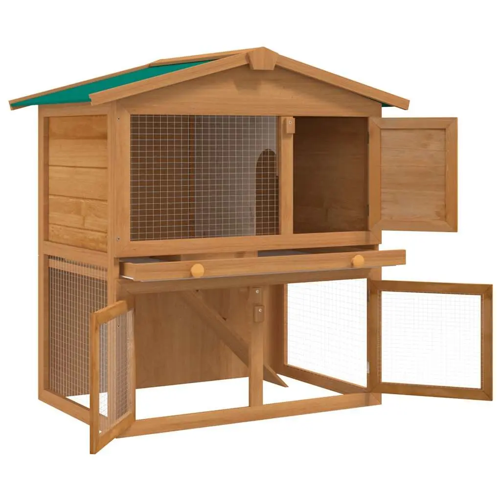 Rabbit Hutch Small Animal House Pet Cage 3 Doors Wood Brown Outdoor Enclosure