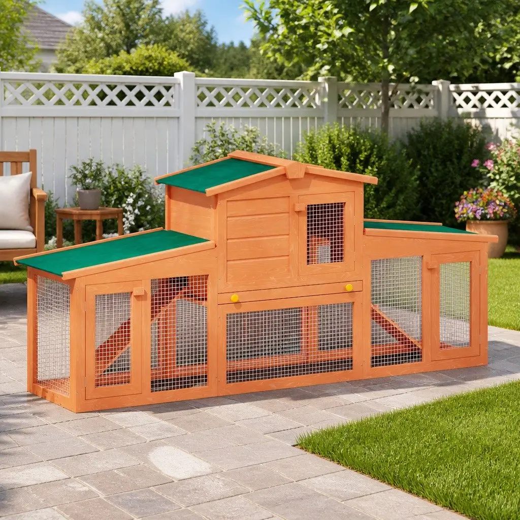 Large Rabbit Hutch Two Storey Small Animal Cage Wooden House Pet Enclosure