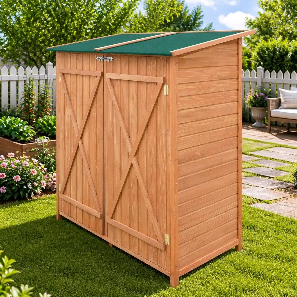 Wooden Garden Tool Shed Outdoor Storage Room Large Brown