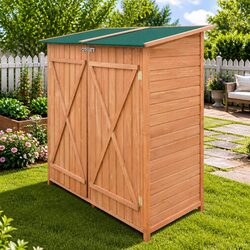 Wooden Garden Tool Shed: Solid Pine Frame, Waterproof Roof