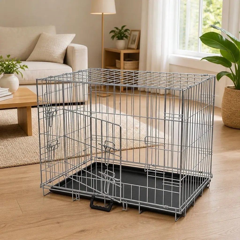 Foldable Metal Dog Bench M Black Crate Cage Training Portable Pet Enclosure
