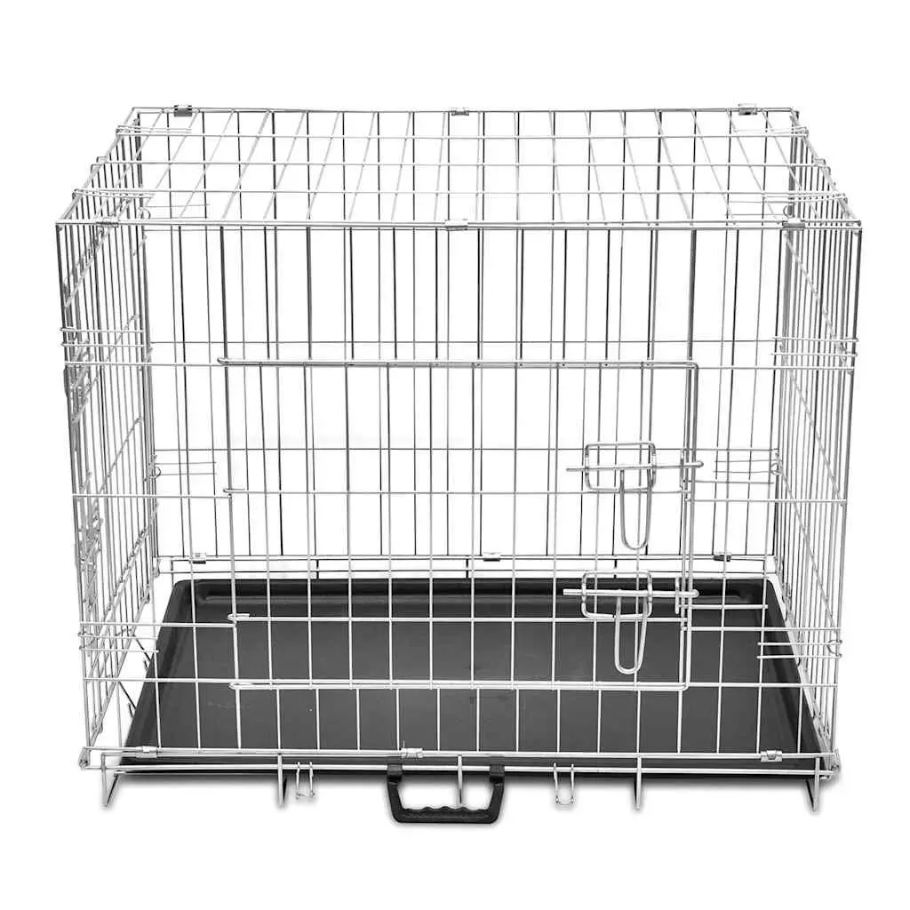 Foldable Metal Dog Bench M Black Crate Cage Training Portable Pet Enclosure