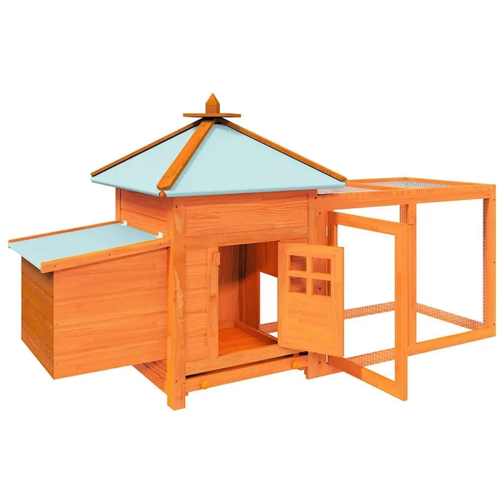 Outdoor Chicken Coop for Backyard Use with Nesting Box and Iron Mesh Run Brown
