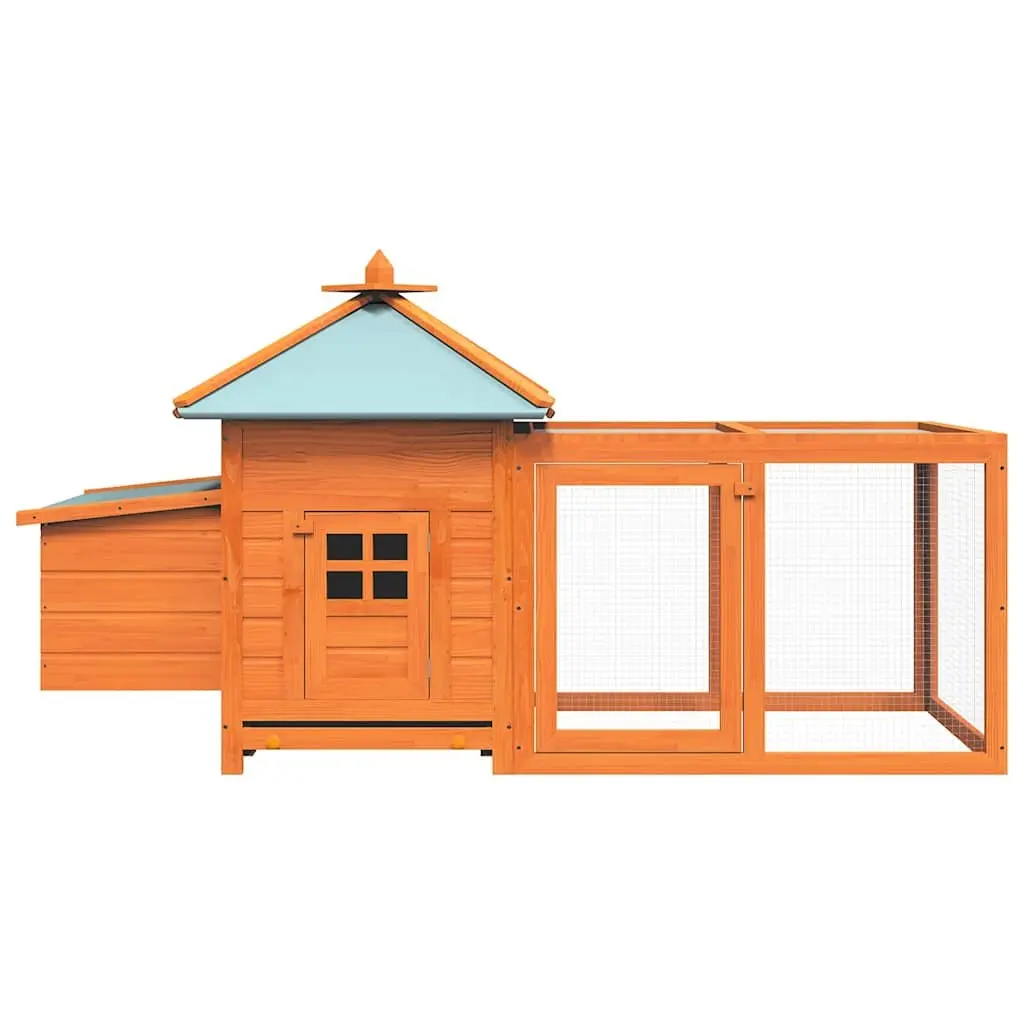 Outdoor Chicken Coop for Backyard Use with Nesting Box and Iron Mesh Run Brown