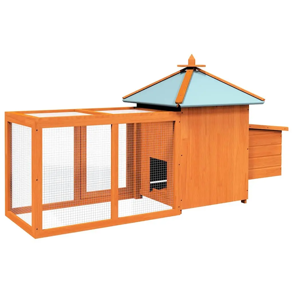Outdoor Chicken Coop for Backyard Use with Nesting Box and Iron Mesh Run Brown