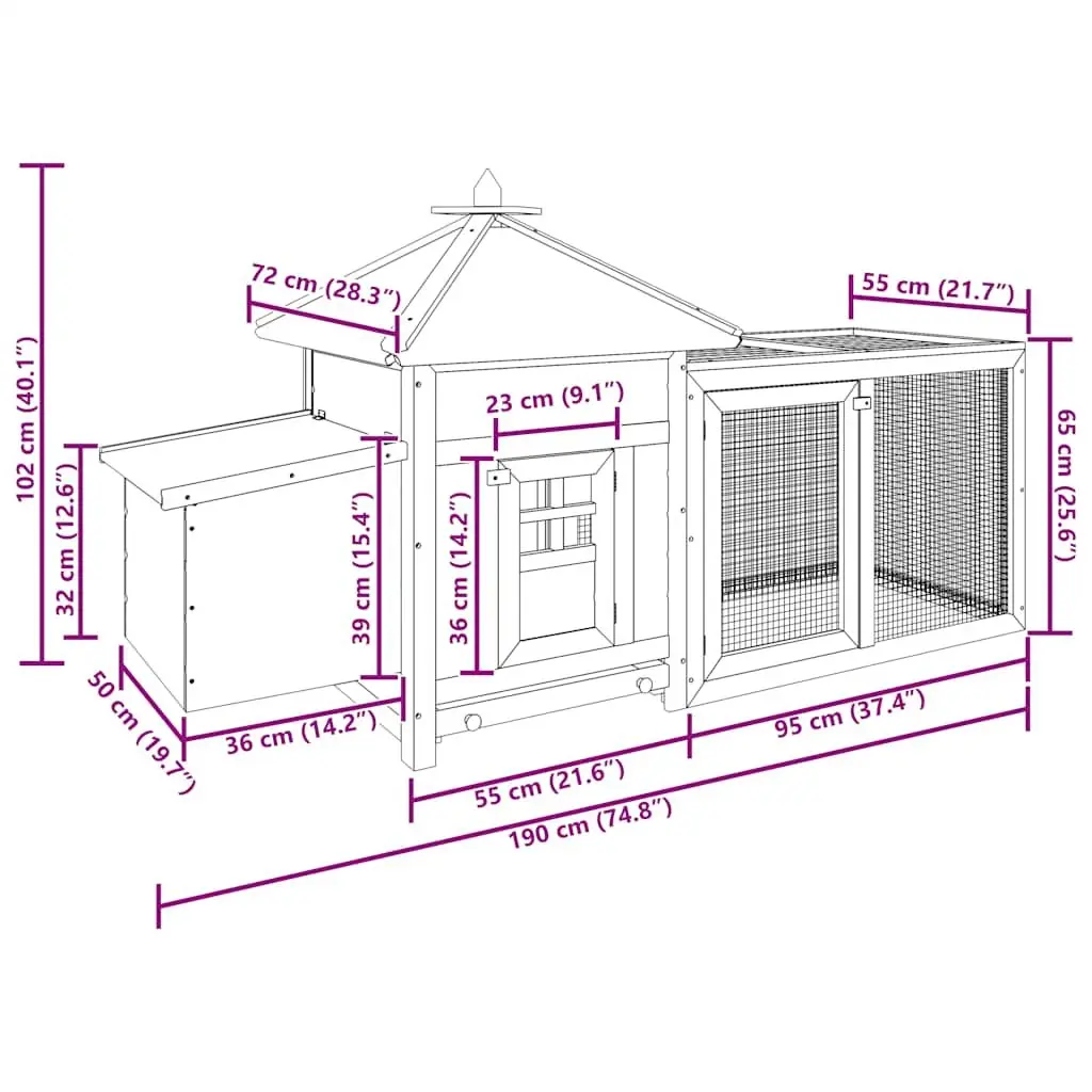 Outdoor Chicken Coop for Backyard Use with Nesting Box and Iron Mesh Run Brown