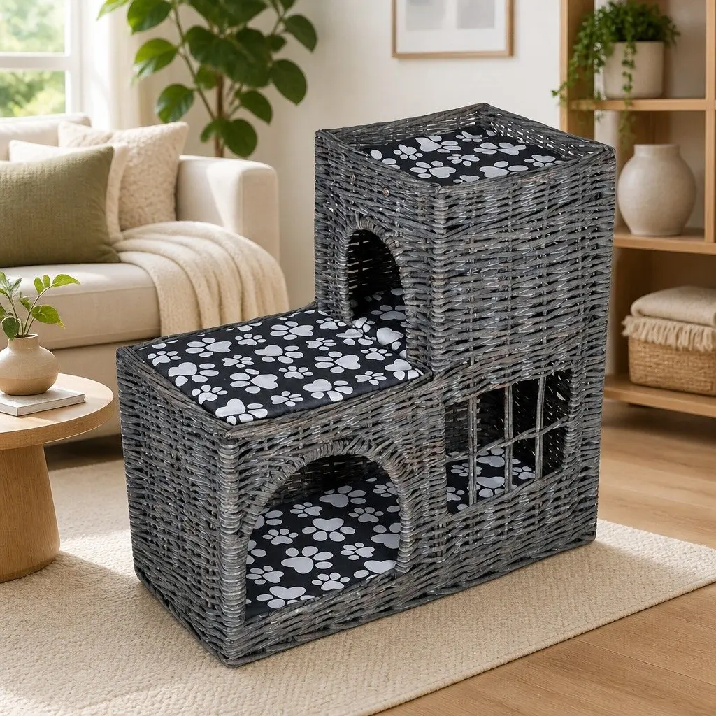 Grey Willow Woven Cat Bed Castle