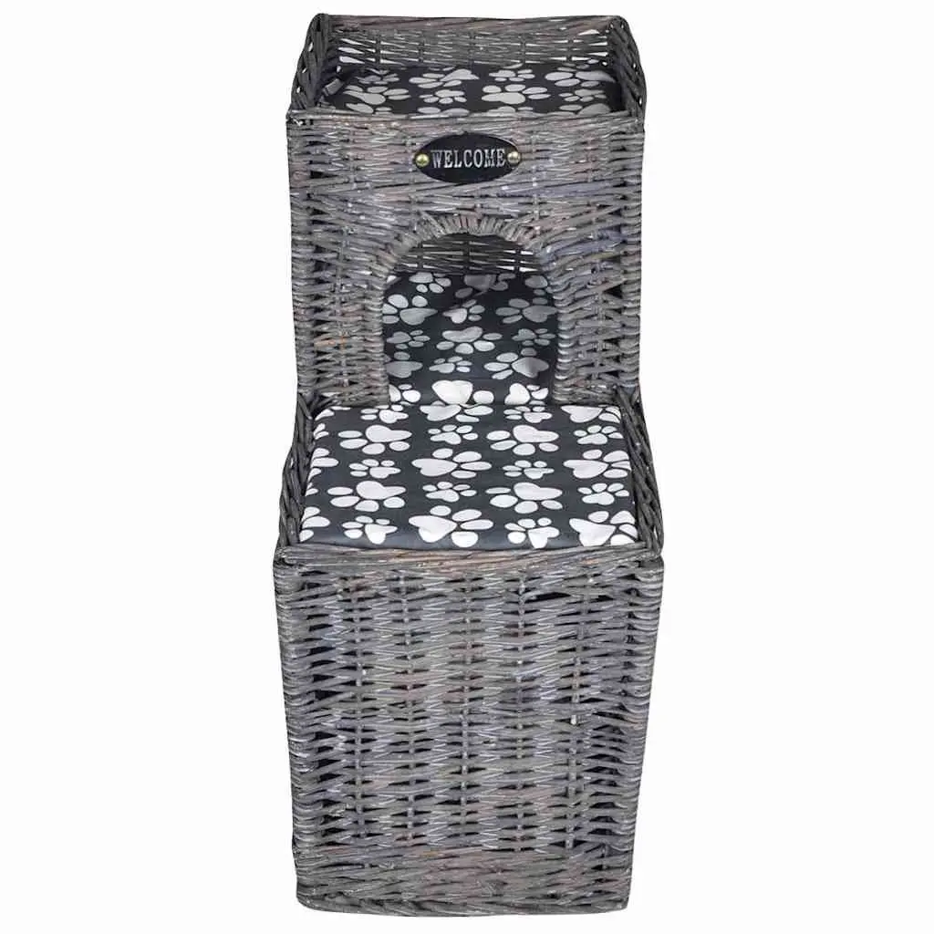Grey Willow Woven Cat Bed Castle