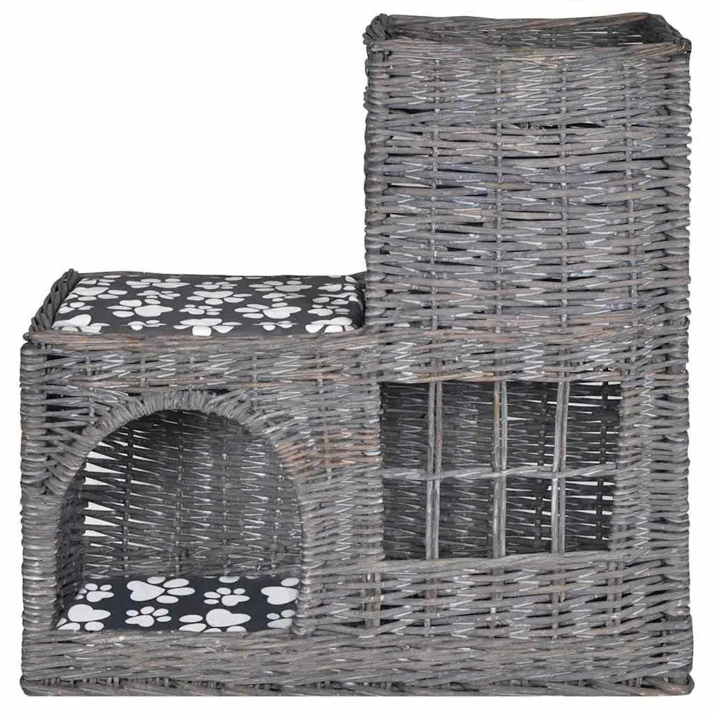 Grey Willow Woven Cat Bed Castle