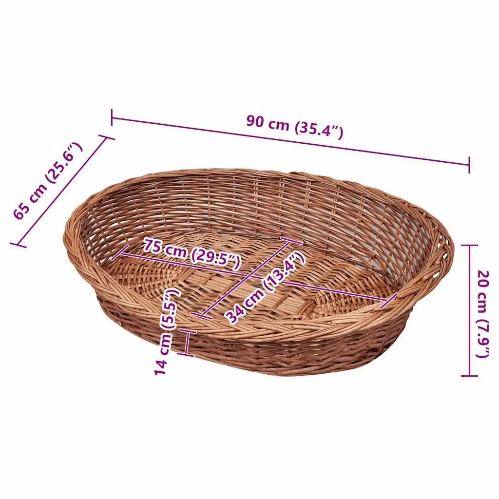 Dog Basket Pet Bed 90cm Willow Woven Brown Natural Indoor Outdoor Sleep Rest