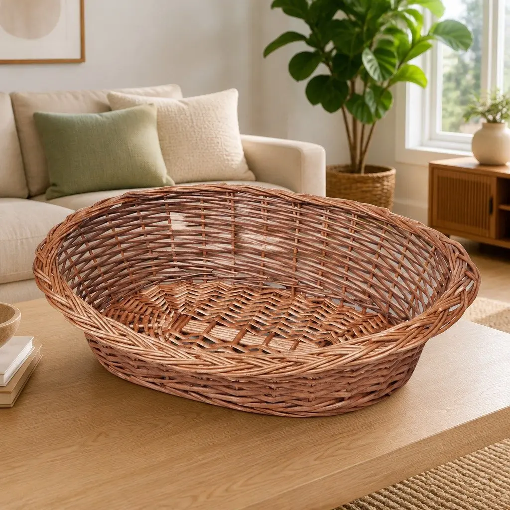 Dog Basket Pet Bed Natural Willow 69cm Brown Indoor Outdoor Garden Kitten Puppy
