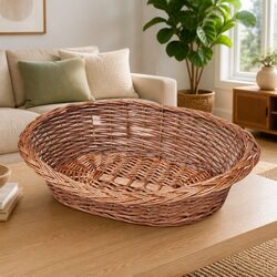 Dog Basket Pet Bed Natural Willow 69cm Brown Indoor Outdoor Garden Kitten Puppy