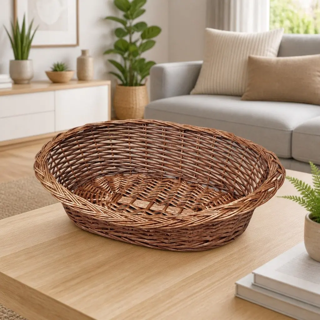 Dog Basket Pet Bed Indoor Outdoor 50cm Brown Willow Woven