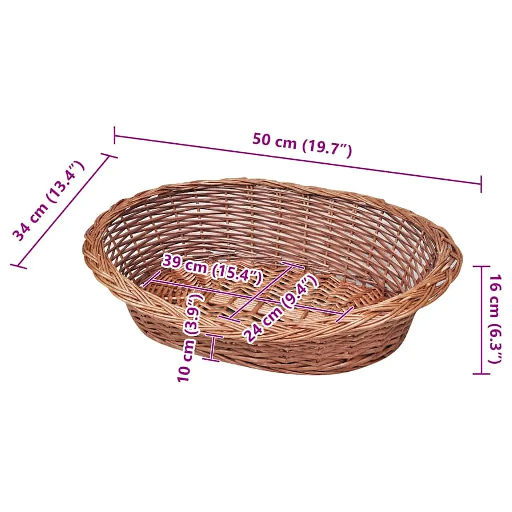 Dog Basket Pet Bed Indoor Outdoor 50cm Brown Willow Woven