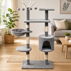 Cat Tree 125cm Grey Multi-Level Play Centre Sisal Scratching Posts Climbing