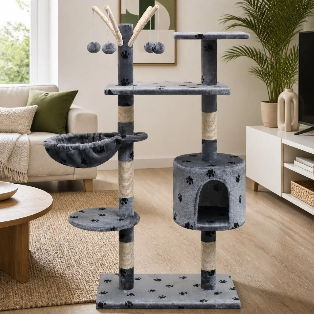 125cm Cat Tree in Grey with Sisal Scratching Posts