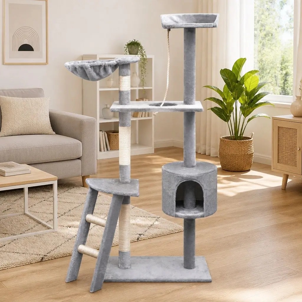 150cm Grey Cat Tree with Sisal Posts