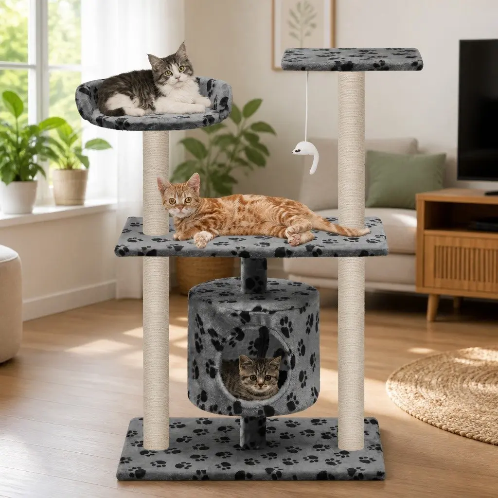 95cm Grey Cat Tree with Sisal Scratching Posts