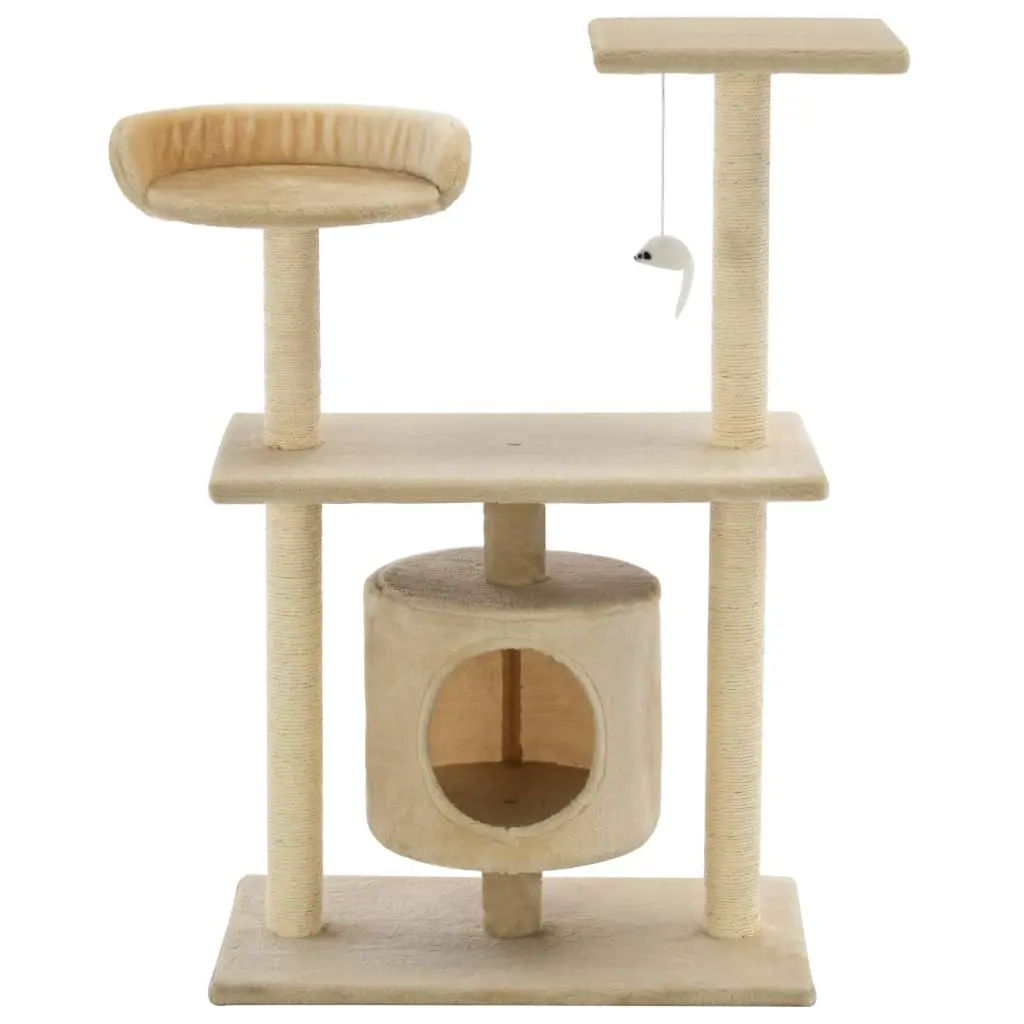 95cm Beige Cat Tree with Sisal Posts and Plush Frame