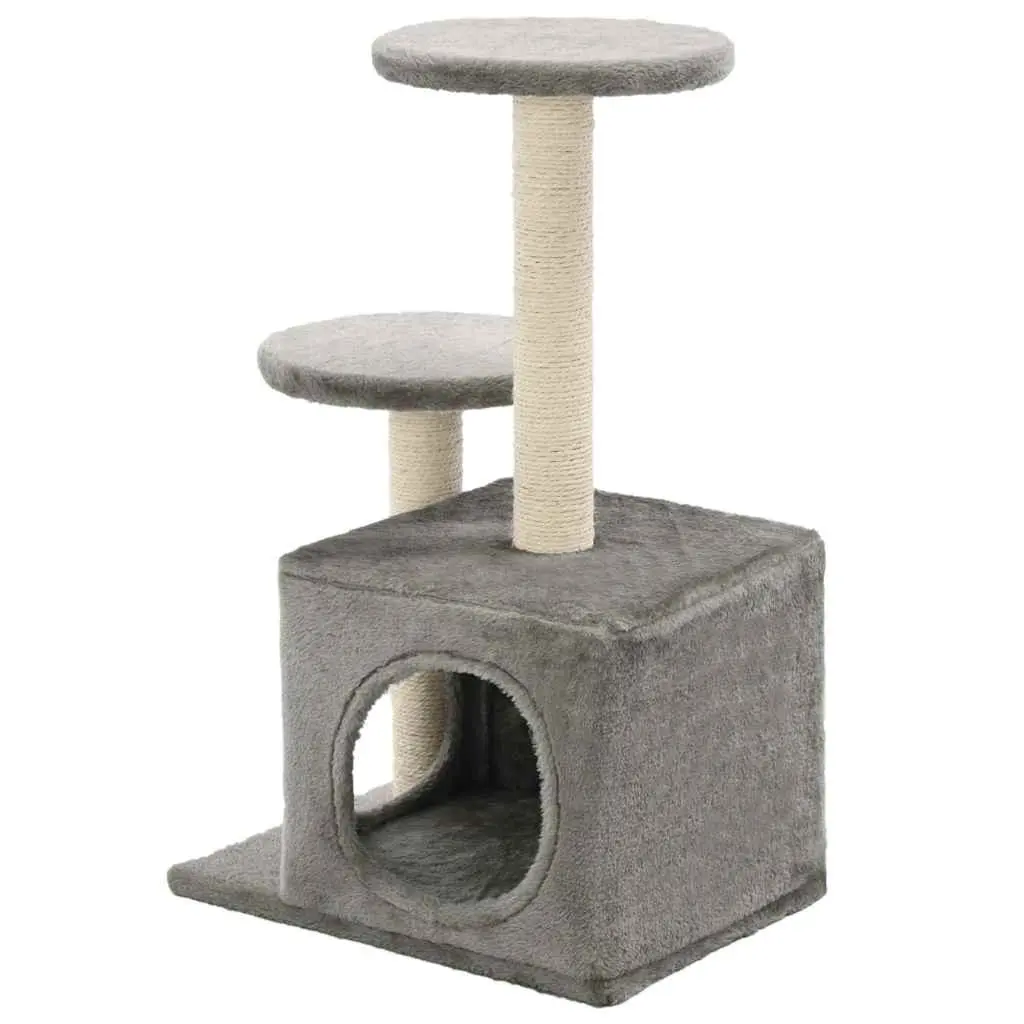 60cm Grey Cat Tree with Sisal Scratching Posts and Plush Covering