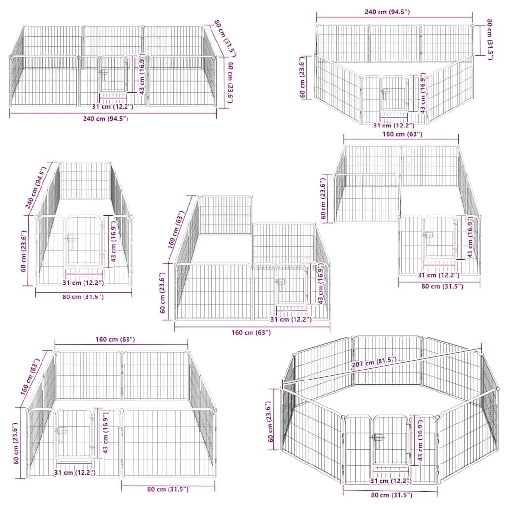 Dog Playpen 8 Panels Steel Enclosure 80x60cm Outdoor Indoor Exercise Training
