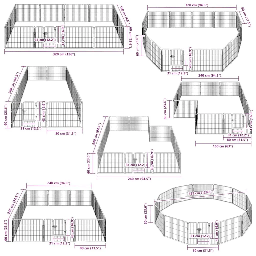 Dog Playpen 12 Panels Steel 80x60 cm