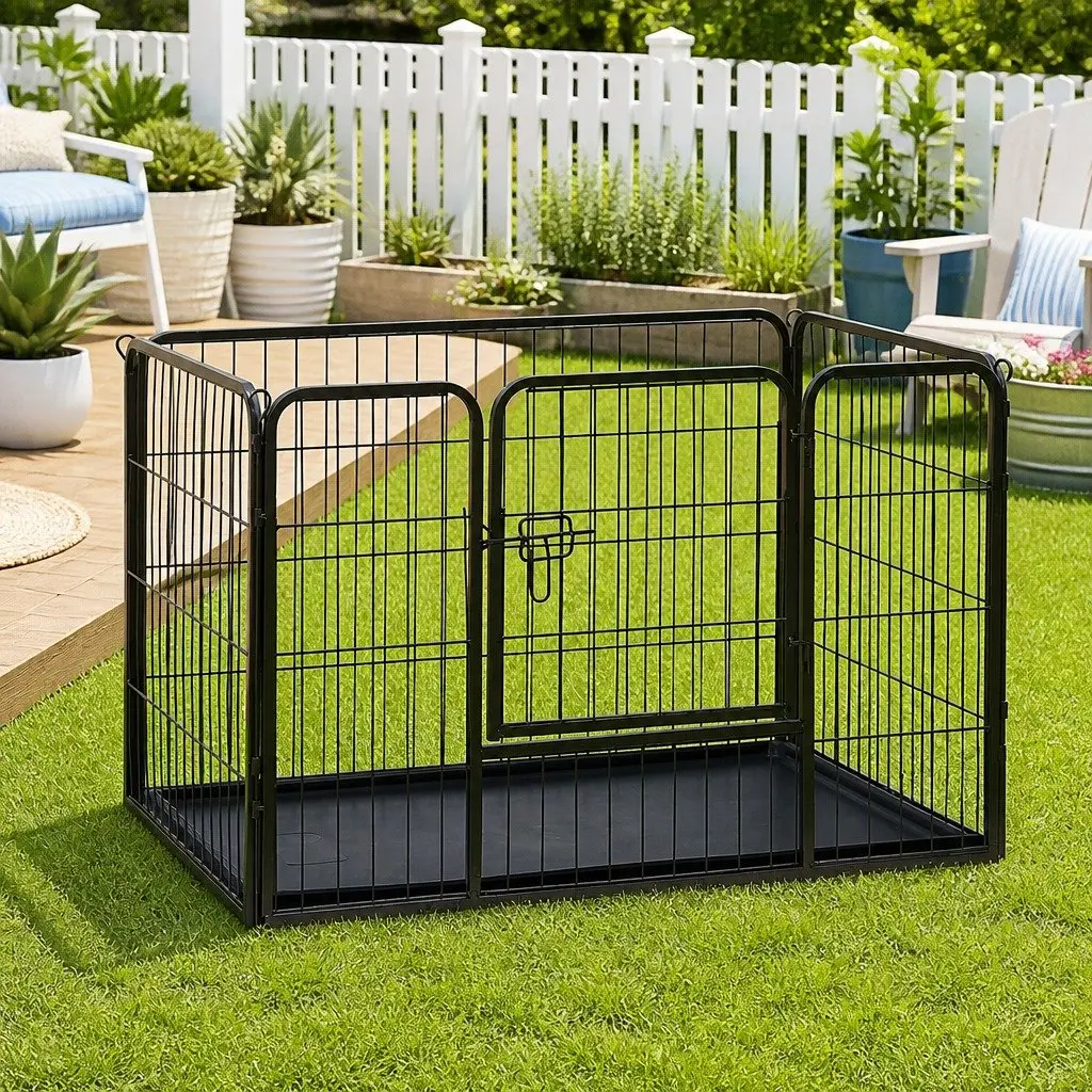 Dog Playpen Steel Puppy Exercise Pen Hinged Door Outdoor Indoor Pet Run