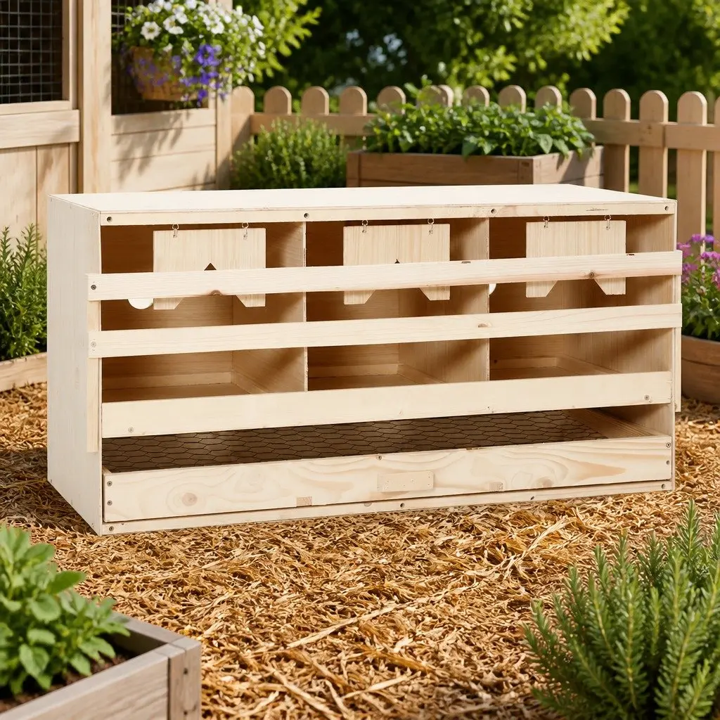 Chicken Laying Nest Box 3 Compartments Wooden Poultry Egg Collection Nesting