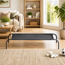 Elevated Dog Bed Large Black Textilene Mesh Indoor Outdoor Pet Cot Lightweight