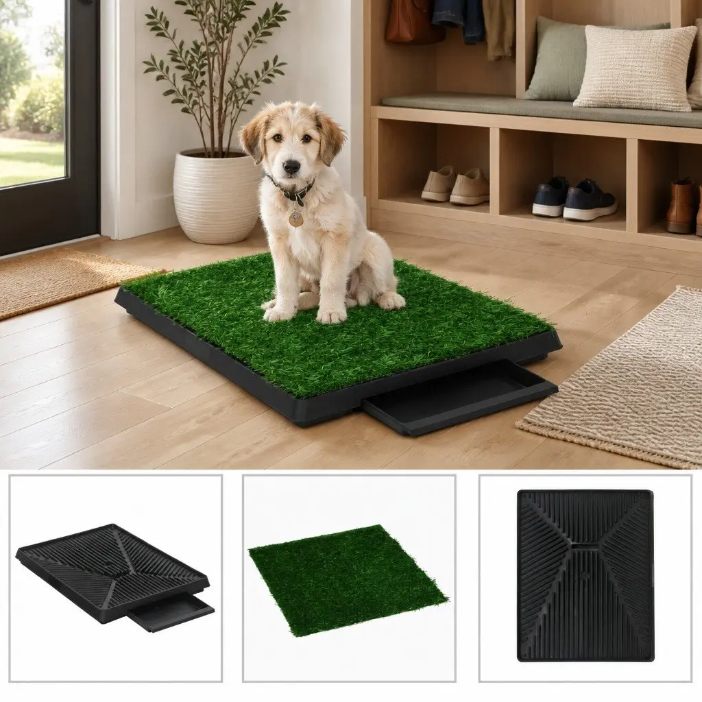 Pet Toilet Training Pad with Tray & Artificial Turf Mat Indoor Potty 63x50cm
