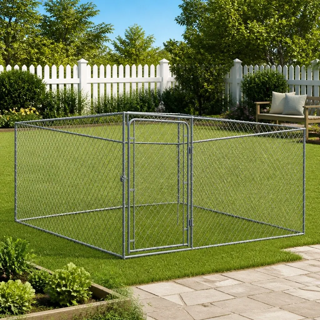 Dog Kennel Outdoor Use 2 x 2 x 1 m Galvanised Steel Playpen Enclosure Exercise Pen Run Mesh