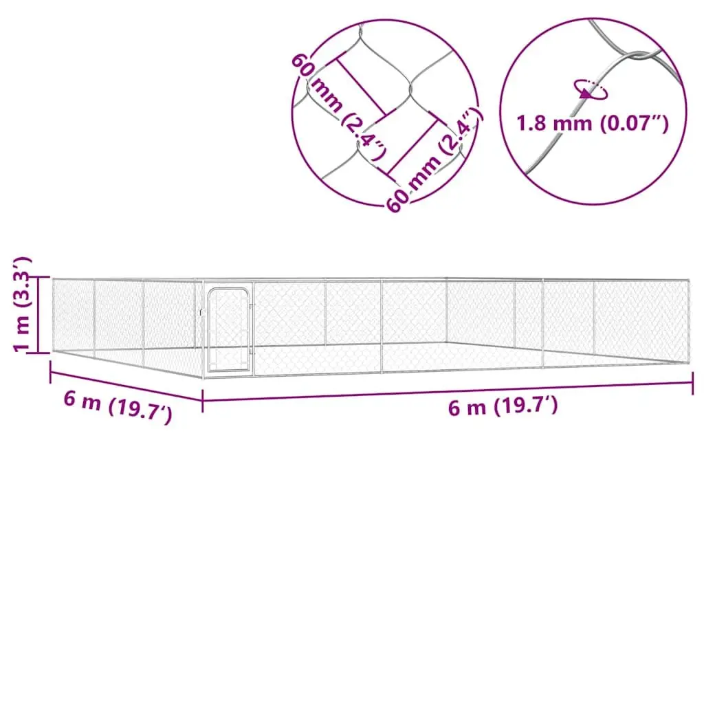 Dog Kennel Playpen Outdoor 6x6x1m Chain-Link Mesh Lockable Door