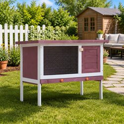 Outdoor Rabbit Hutch Large Brown Wood Cage Small Animal Pet Enclosure Exercise