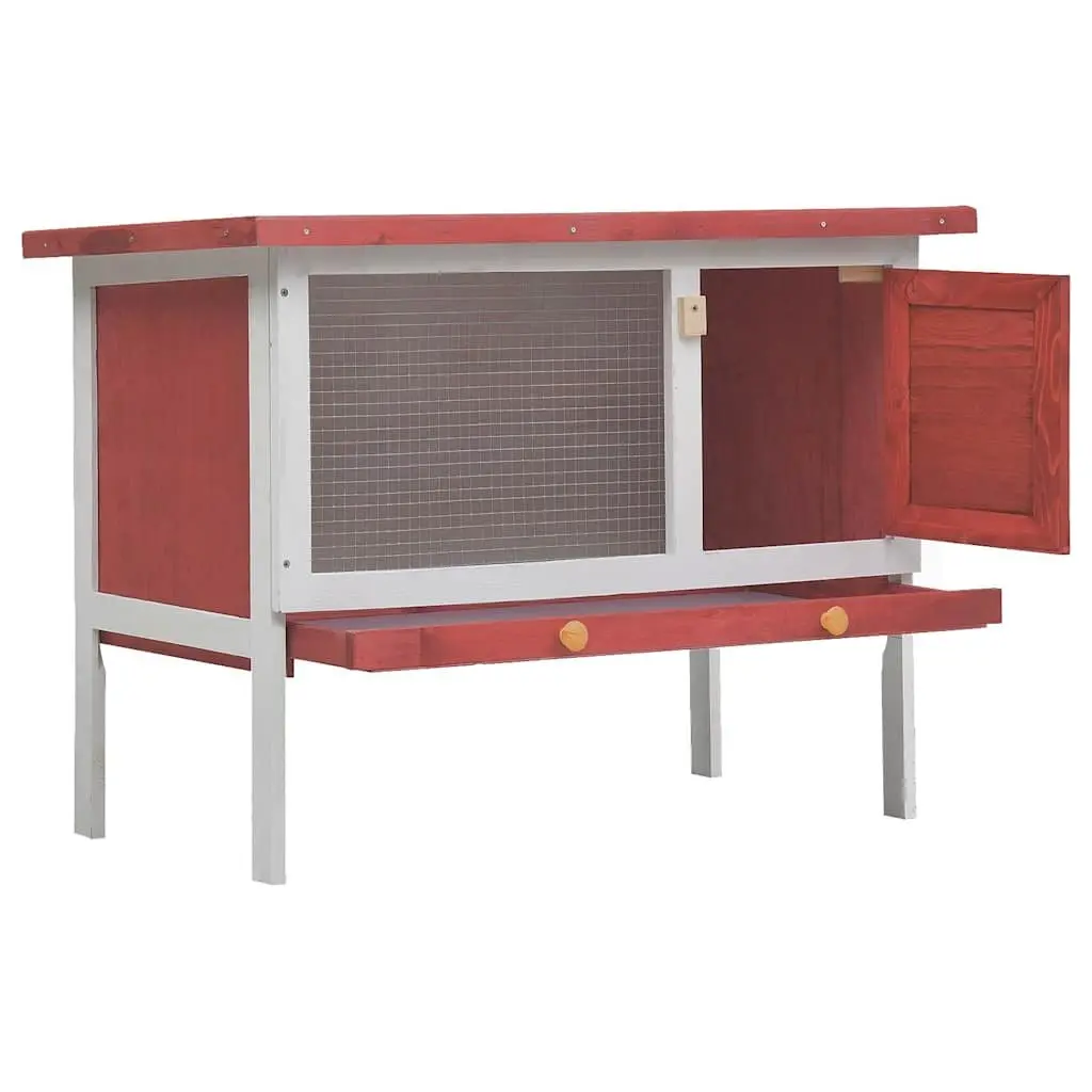 Outdoor Rabbit Hutch Small Animal Enclosure Red Wood Single Layer