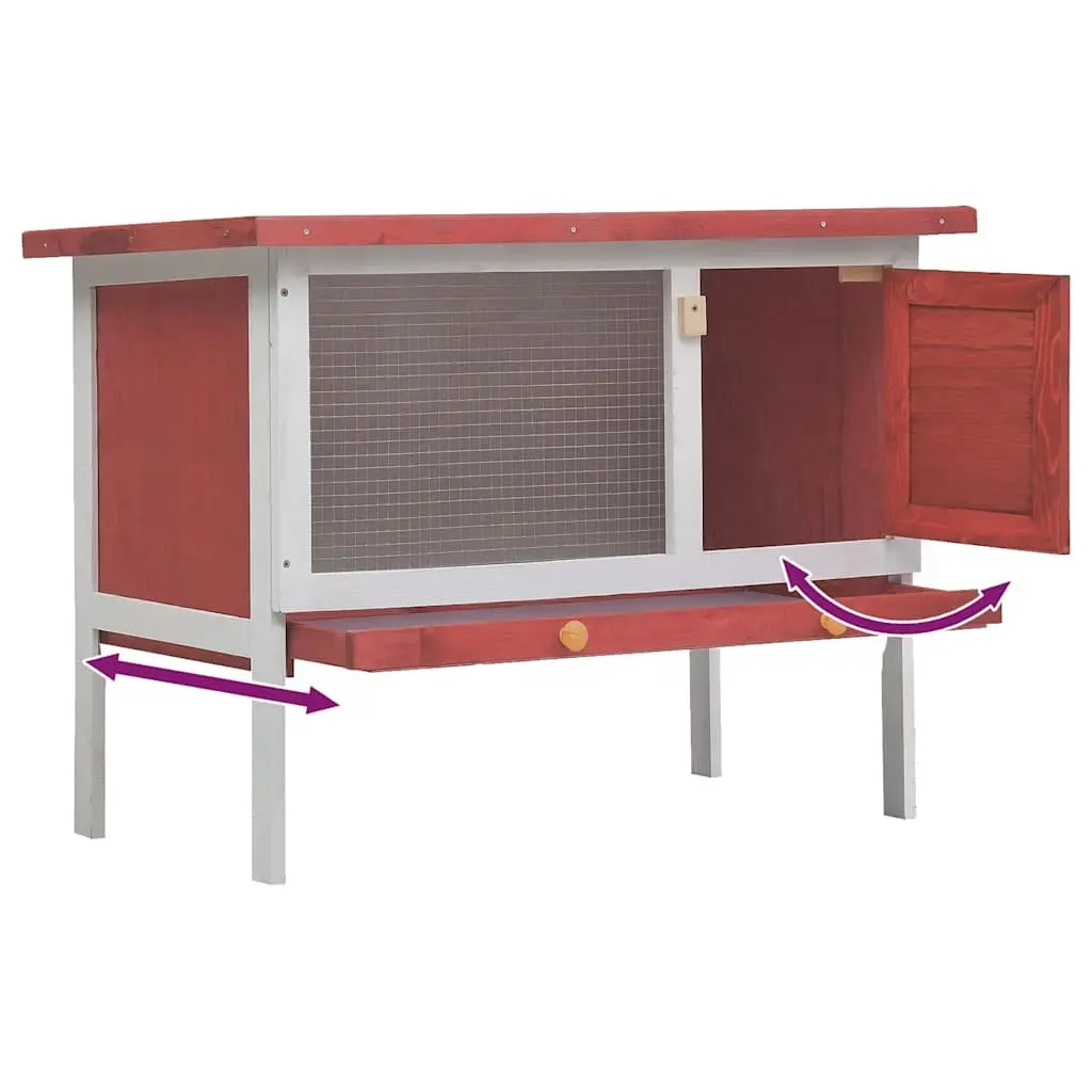 Outdoor Rabbit Hutch Small Animal Enclosure Red Wood Single Layer