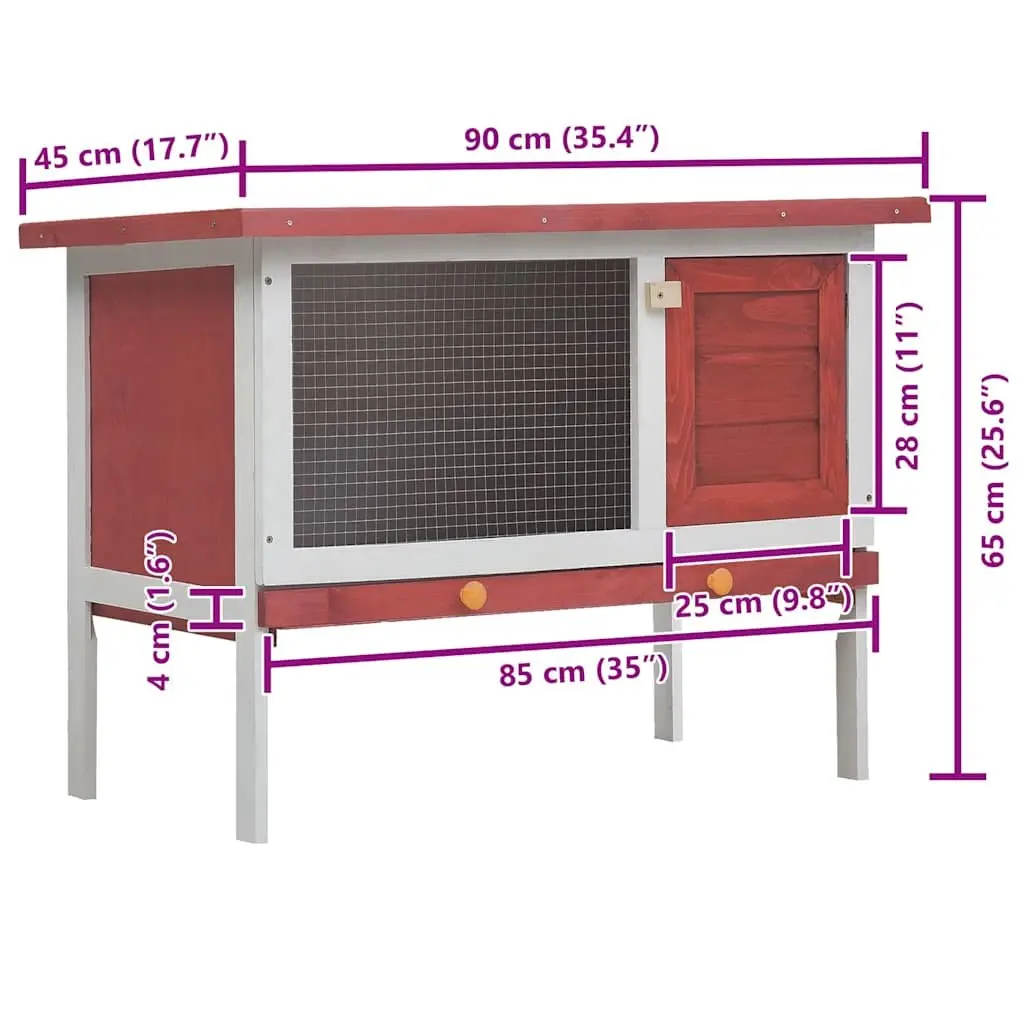 Outdoor Rabbit Hutch Small Animal Enclosure Red Wood Single Layer