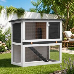 Specification-Rich Grey Rabbit Hutch for Small Animals