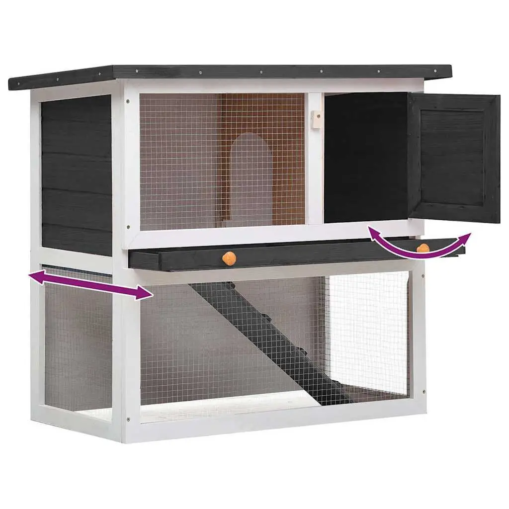 Rabbit Hutch Outdoor Small Animal Cage Wood Grey Enclosure Run Exercise Shelter