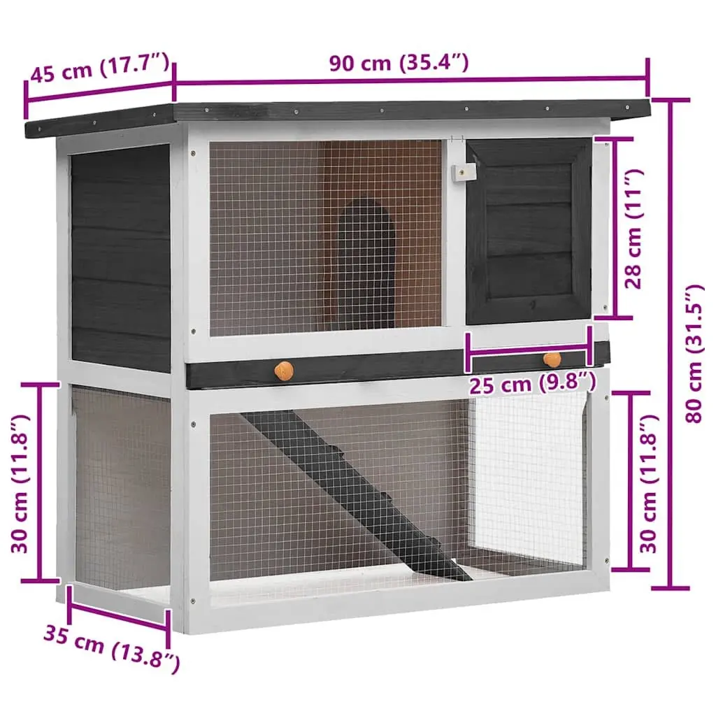 Rabbit Hutch Outdoor Small Animal Cage Wood Grey Enclosure Run Exercise Shelter