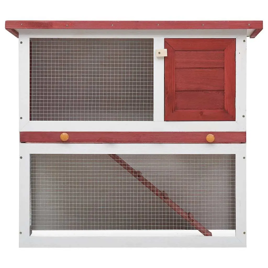 Wood Rabbit Hutch Outdoor Cage Small Animal Enclosure with Ramp Red