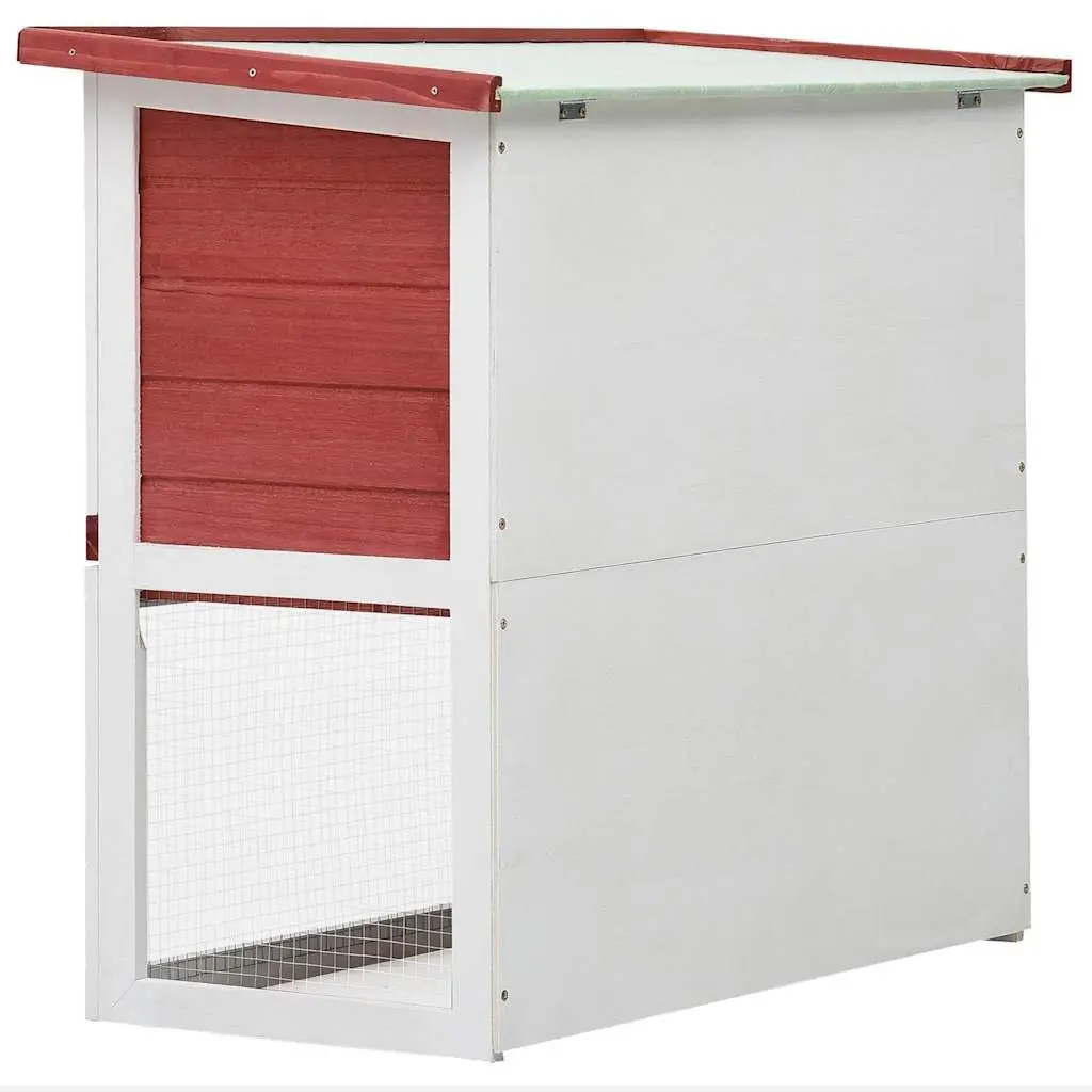 Wood Rabbit Hutch Outdoor Cage Small Animal Enclosure with Ramp Red