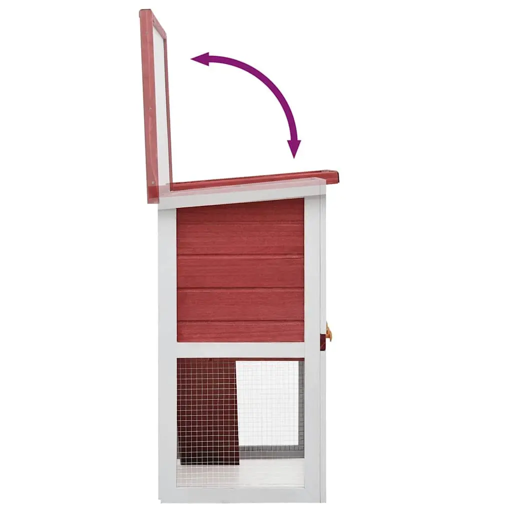 Wood Rabbit Hutch Outdoor Cage Small Animal Enclosure with Ramp Red