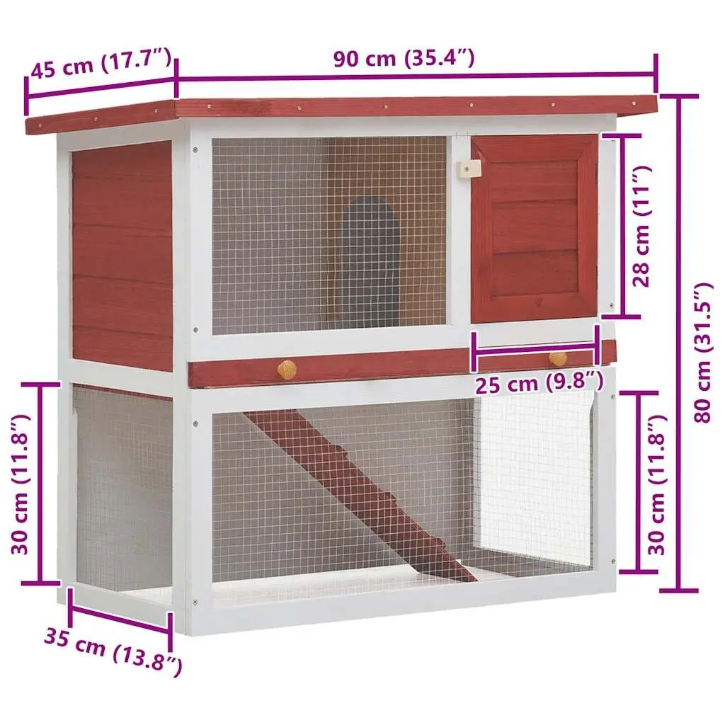 Wood Rabbit Hutch Outdoor Cage Small Animal Enclosure with Ramp Red