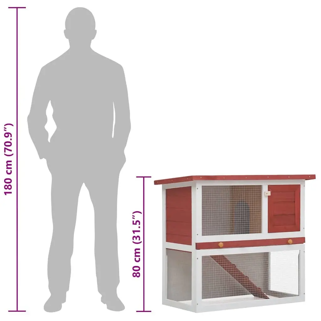 Wood Rabbit Hutch Outdoor Cage Small Animal Enclosure with Ramp Red