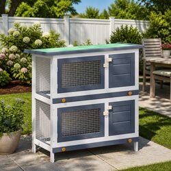 2-Layer Rabbit Hutch with Iron Wire and 4 Doors