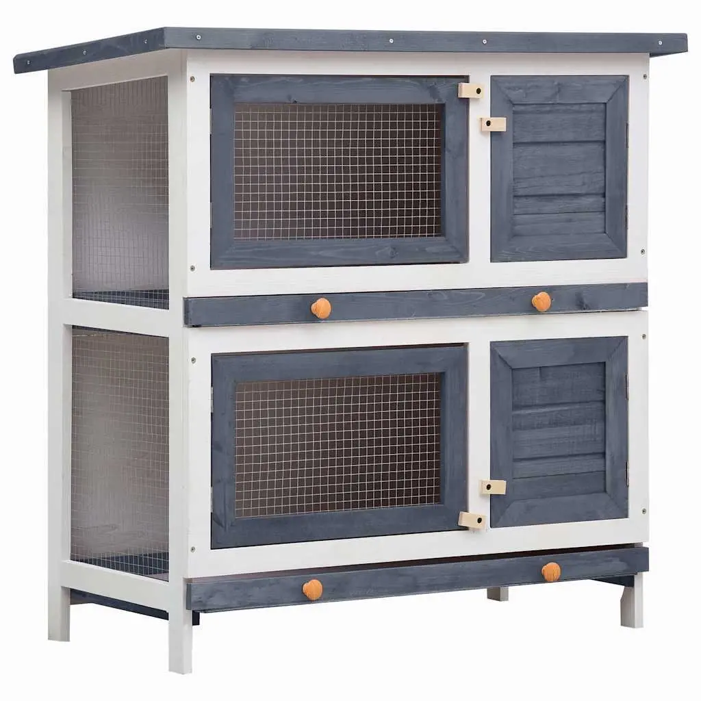 Rabbit Hutch Outdoor Small Animal Cage 2 Layer with 4 Doors and Wooden Frame