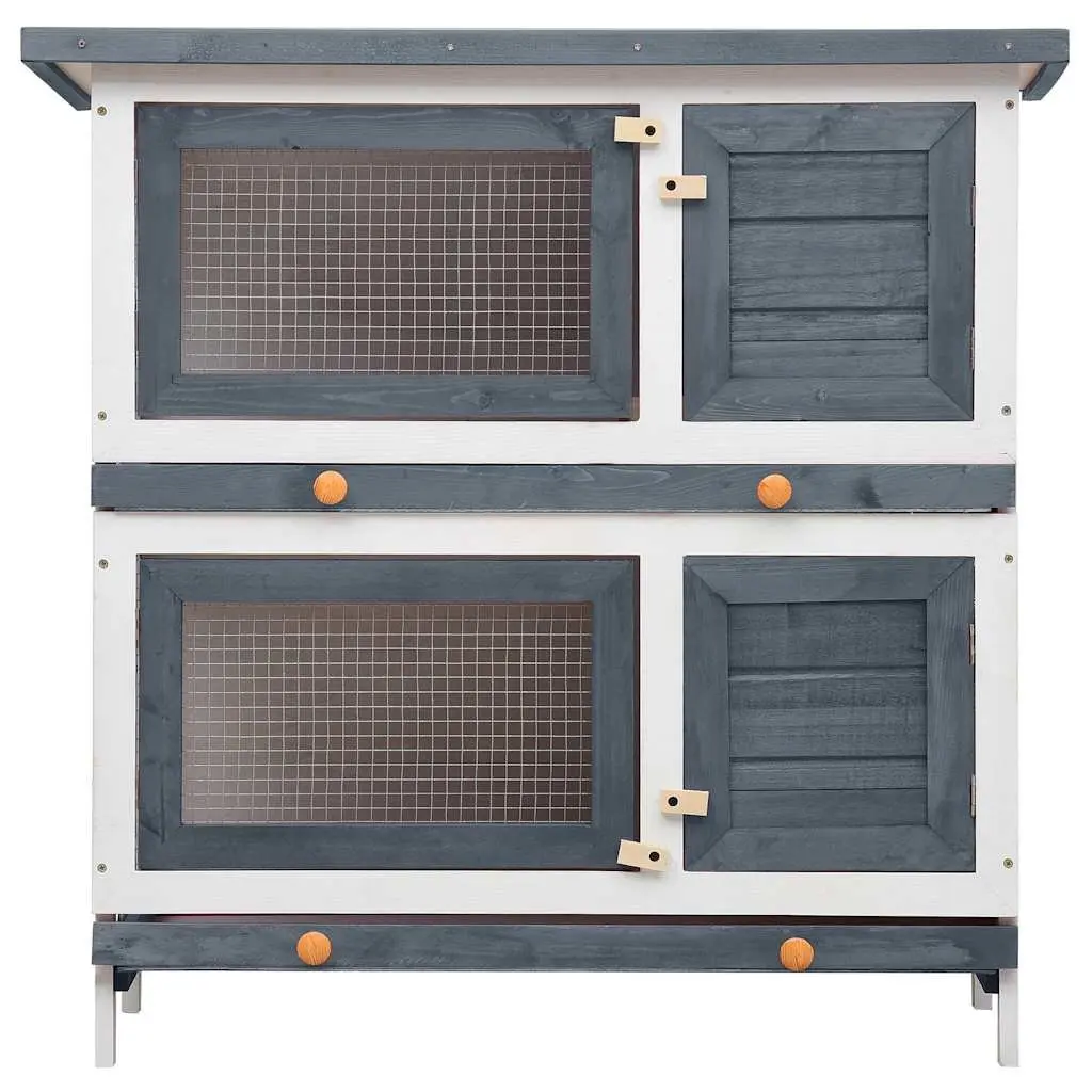 Rabbit Hutch Outdoor Small Animal Cage 2 Layer with 4 Doors and Wooden Frame