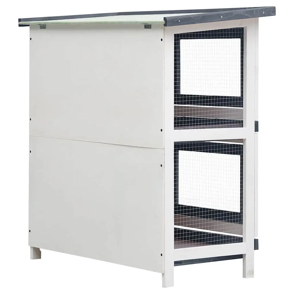 Rabbit Hutch Outdoor Small Animal Cage 2 Layer with 4 Doors and Wooden Frame