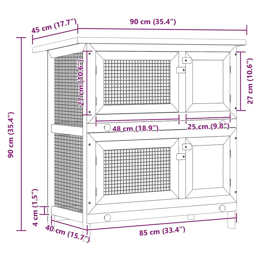 Rabbit Hutch Outdoor Small Animal Cage 2 Layer with 4 Doors and Wooden Frame