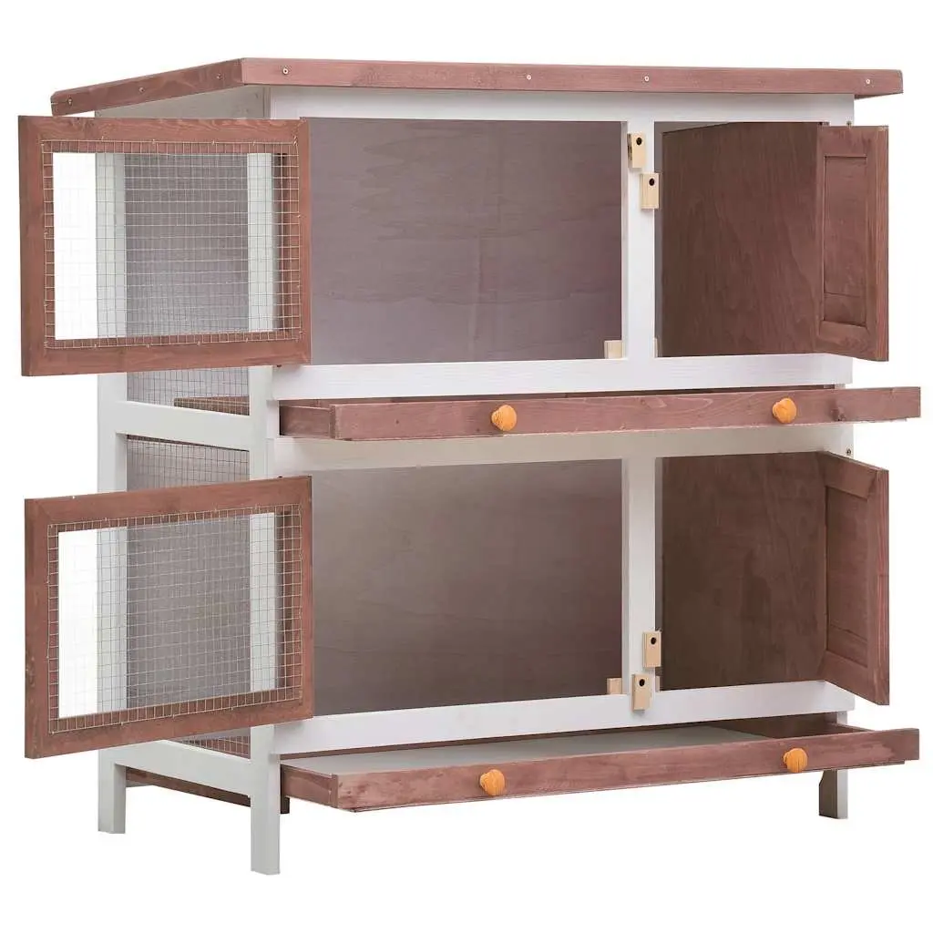 Rabbit Hutch 4 Doors 2 Layers Wooden Cage Small Animal Exercise Outdoor Pet
